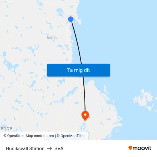 Hudiksvall Station to SVA map