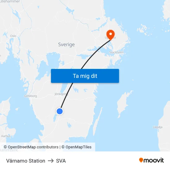 Värnamo Station to SVA map