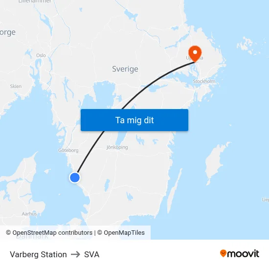 Varberg Station to SVA map