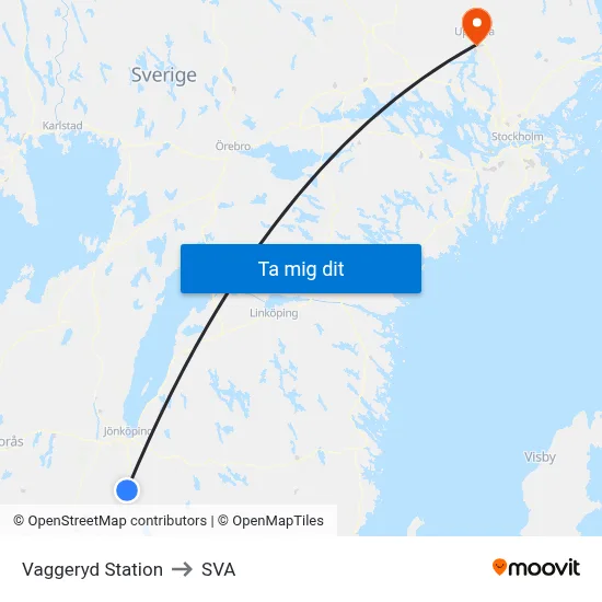 Vaggeryd Station to SVA map