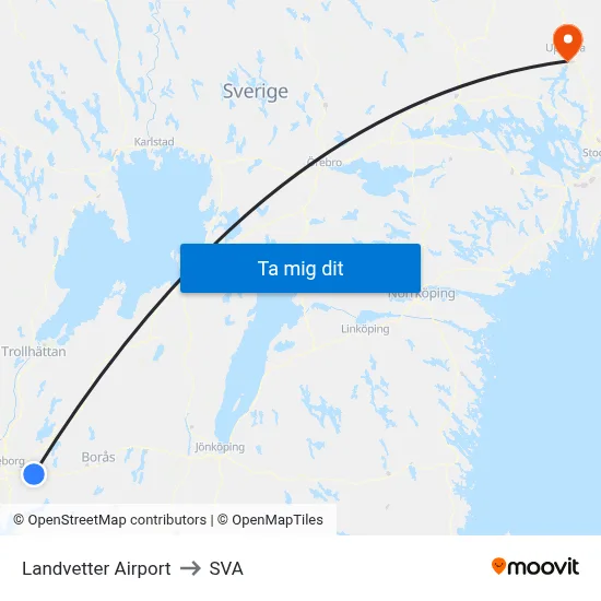 Landvetter Airport to SVA map