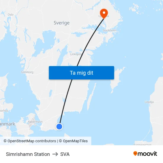 Simrishamn Station to SVA map