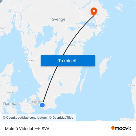 Malmö Videdal to SVA map