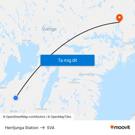 Herrljunga Station to SVA map