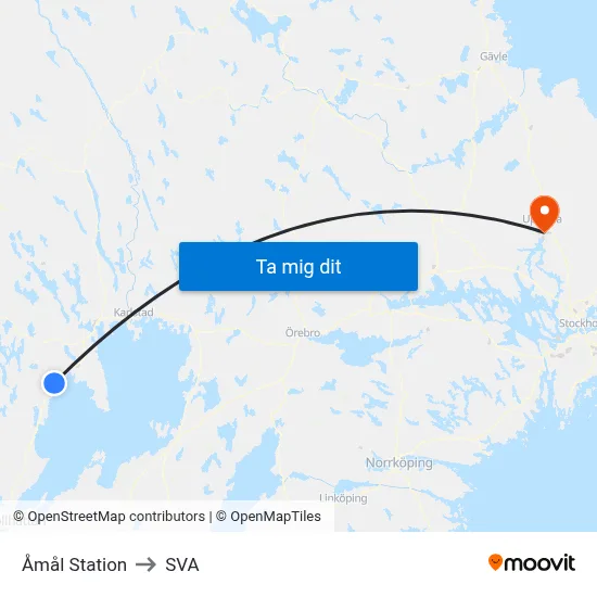Åmål Station to SVA map