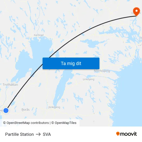 Partille Station to SVA map