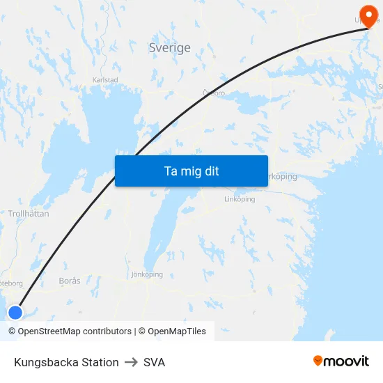 Kungsbacka Station to SVA map