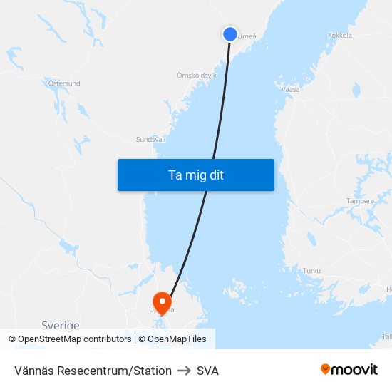 Vännäs Resecentrum/Station to SVA map