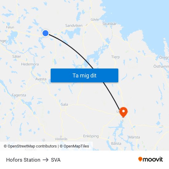 Hofors Station to SVA map