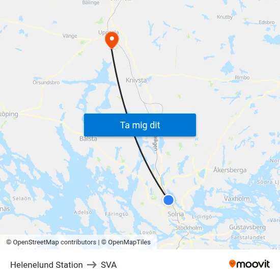 Helenelund Station to SVA map