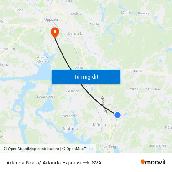 Arlanda Norra/ Arlanda Express to SVA map