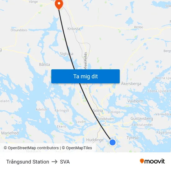 Trångsund Station to SVA map
