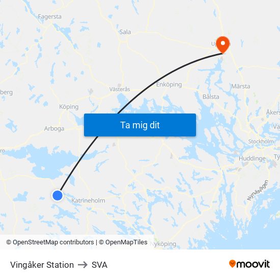 Vingåker Station to SVA map