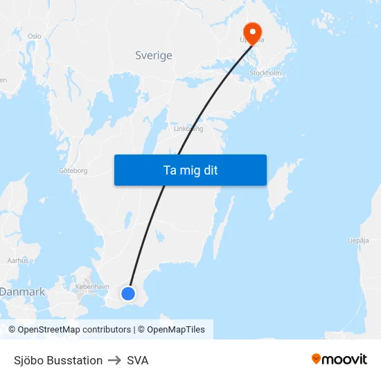 Sjöbo Busstation to SVA map