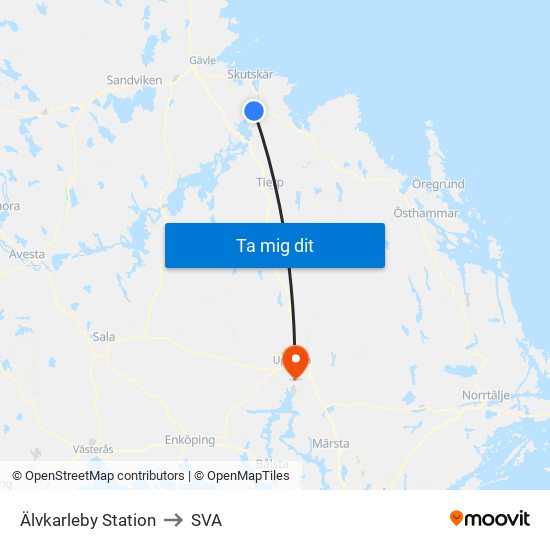 Älvkarleby Station to SVA map