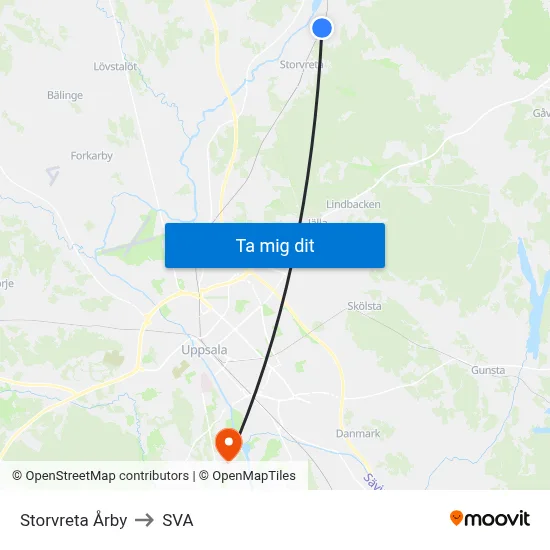 Storvreta Årby to SVA map