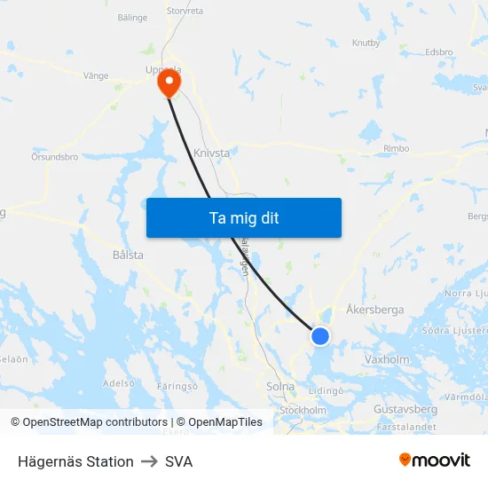 Hägernäs Station to SVA map
