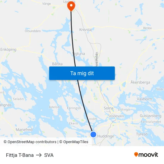 Fittja T-Bana to SVA map