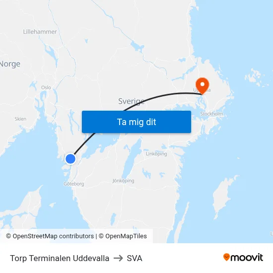 Torp Terminalen Uddevalla to SVA map