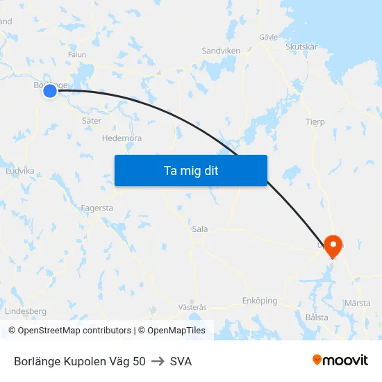 Borlänge Kupolen Väg 50 to SVA map