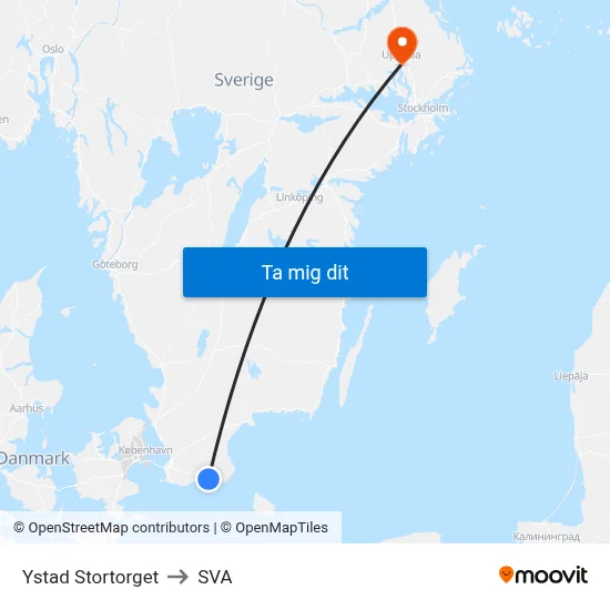 Ystad Stortorget to SVA map