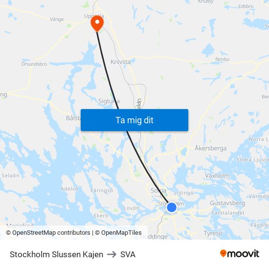 Stockholm Slussen Kajen to SVA map