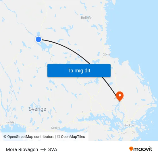 Mora Ripvägen to SVA map