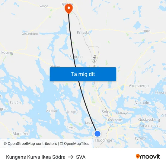 Kungens Kurva Ikea Södra to SVA map