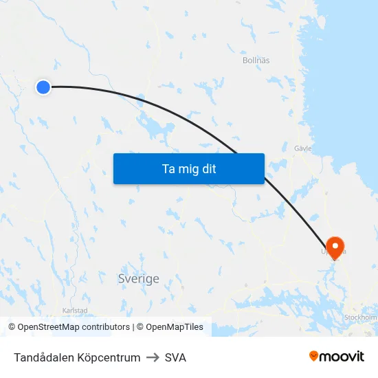 Tandådalen Köpcentrum to SVA map