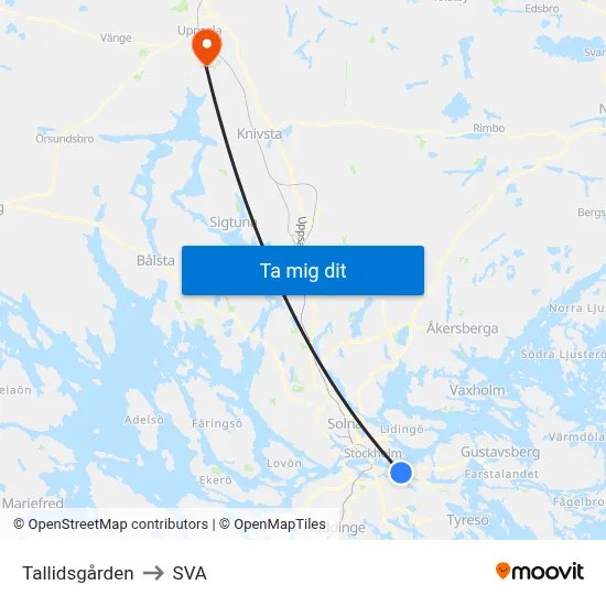 Tallidsgården to SVA map