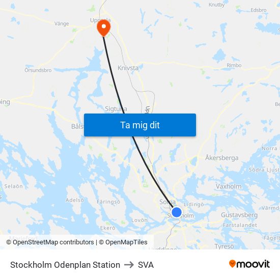 Stockholm Odenplan Station to SVA map