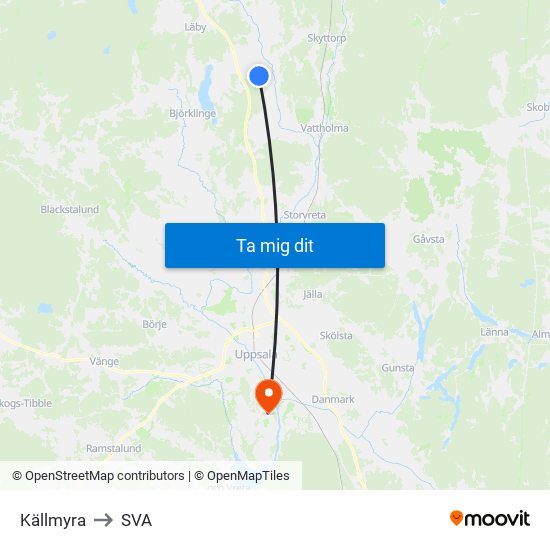 Källmyra to SVA map