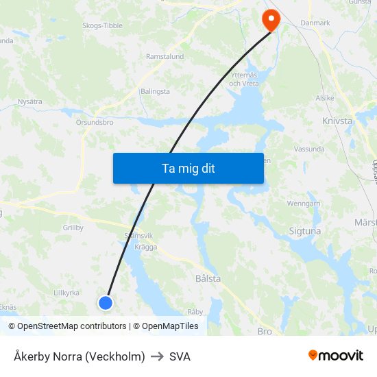 Åkerby Norra (Veckholm) to SVA map