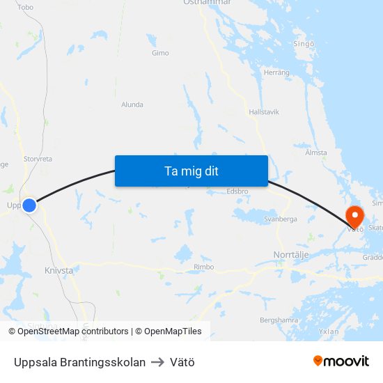 Uppsala Brantingsskolan to Vätö map