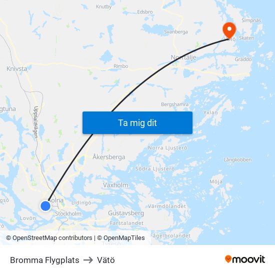 Bromma Flygplats to Vätö map