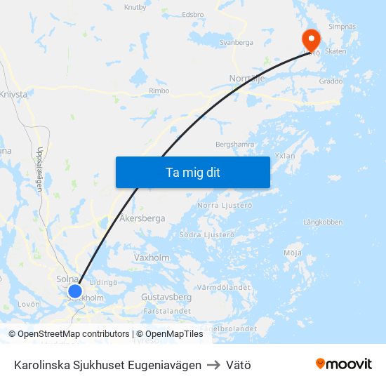 Karolinska Sjukhuset Eugeniavägen to Vätö map