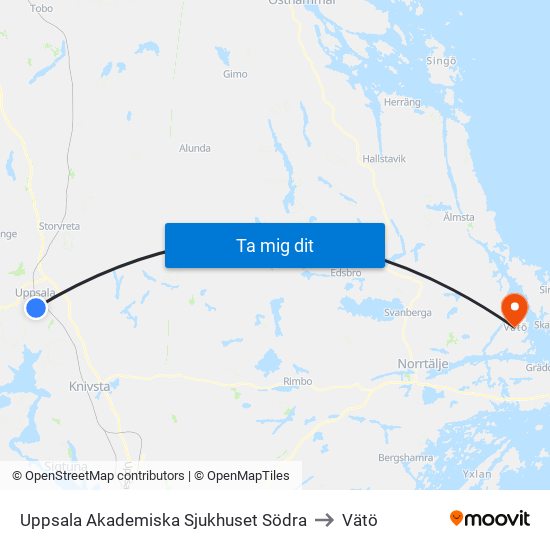 Uppsala Akademiska Sjukhuset Södra to Vätö map