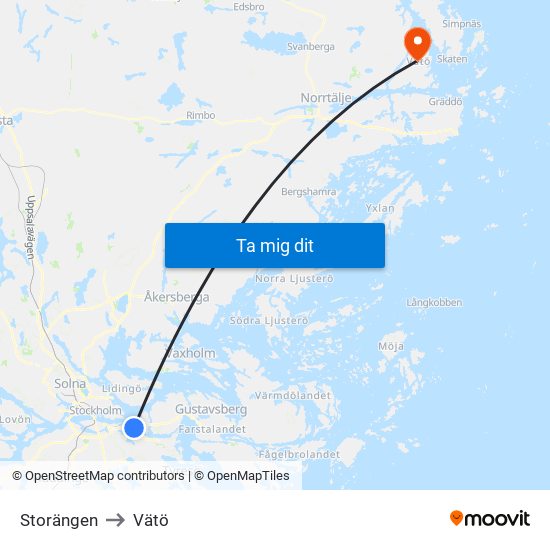 Storängen to Vätö map