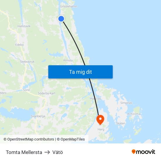 Tomta Mellersta to Vätö map