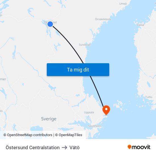 Östersund Centralstation to Vätö map