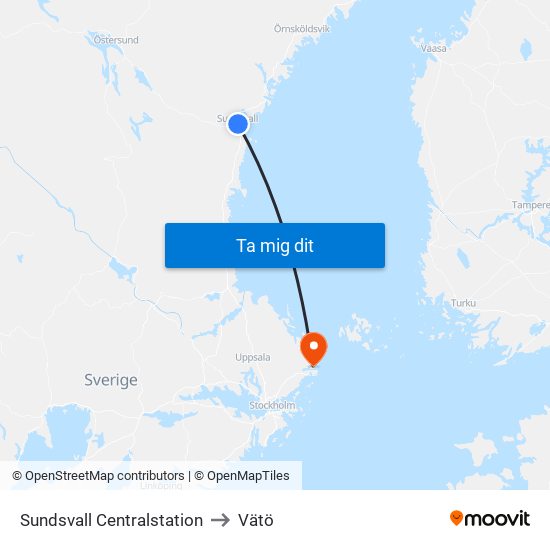 Sundsvall Centralstation to Vätö map