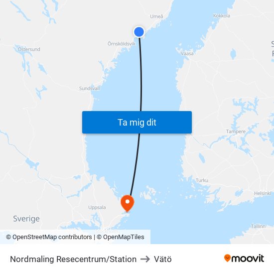 Nordmaling Resecentrum/Station to Vätö map