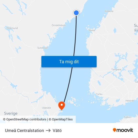 Umeå Centralstation to Vätö map