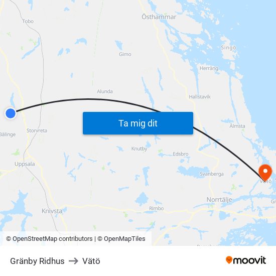 Gränby Ridhus to Vätö map