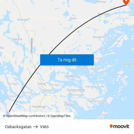 Oxbacksgatan to Vätö map