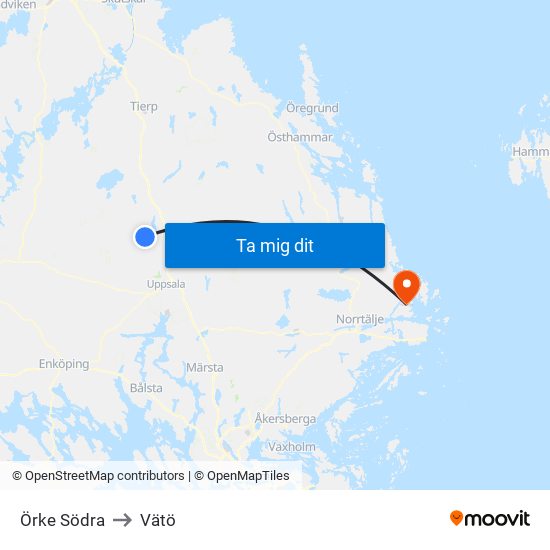 Örke Södra to Vätö map