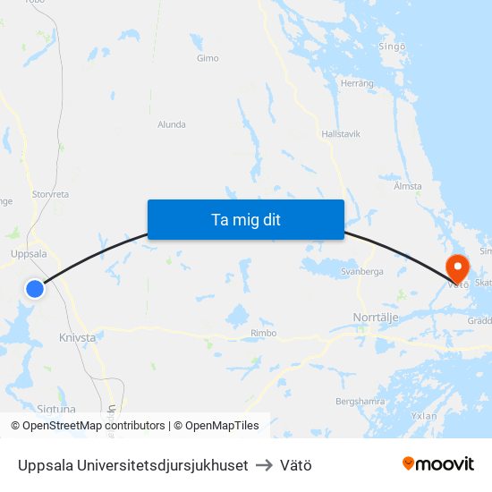 Uppsala Universitetsdjursjukhuset to Vätö map