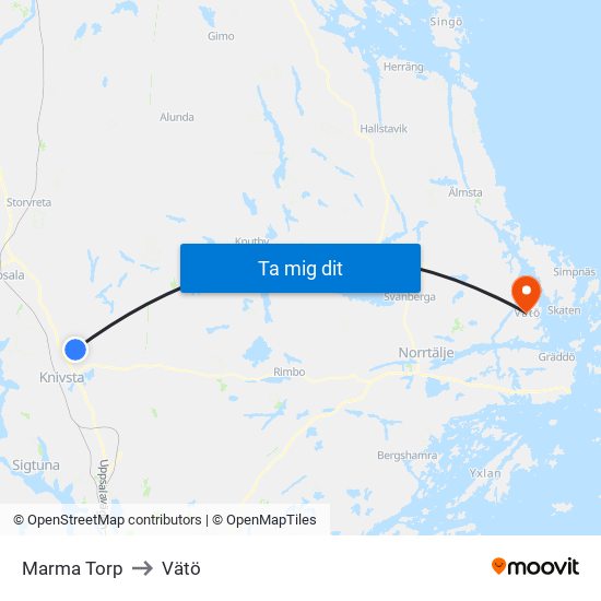 Marma Torp to Vätö map