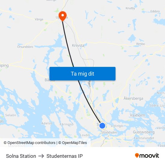 Solna Station to Studenternas IP map