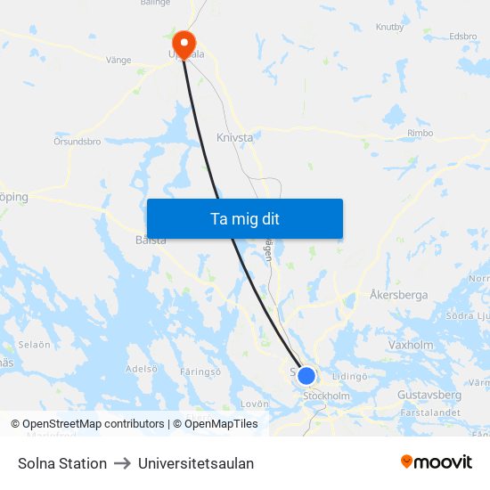 Solna Station to Universitetsaulan map